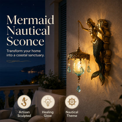 🧜‍♀️ Applique murale sirène vintage – Applique en laiton style Art déco avec abat-jour en verre, décoration sculpturale côtière ✨🛋️