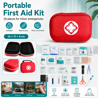 Trousse de premiers secours : Trousse d'urgence portable pour la maison — Complète avec accessoires | Ensemble de 26 pièces