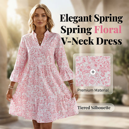 Robe à volants à col en V imprimée florale pour femme