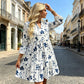 Robe à volants à col en V imprimée florale pour femme