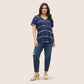 T-shirt rayé à manches courtes et col en V grande taille pour femmes