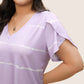 T-shirt rayé à manches courtes et col en V grande taille pour femmes