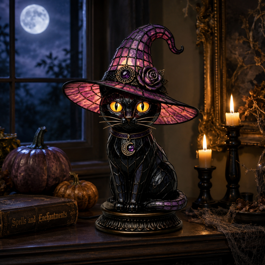 Lampe de table gothique d'Halloween sorcière chat