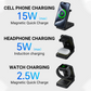 Chargeur sans fil rapide pliable 3 en 1 de 15 W