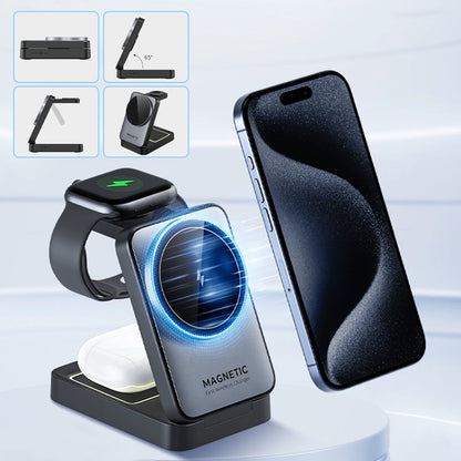 Chargeur sans fil rapide pliable 3 en 1 de 15 W