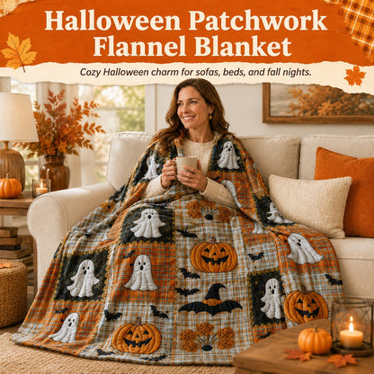 ⏳DERNIER JOUR DE PROMO -50 % 🎃 Couverture en flanelle patchwork d'Halloween