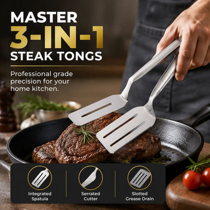Pinces à steak en acier inoxydable à bord dentelé