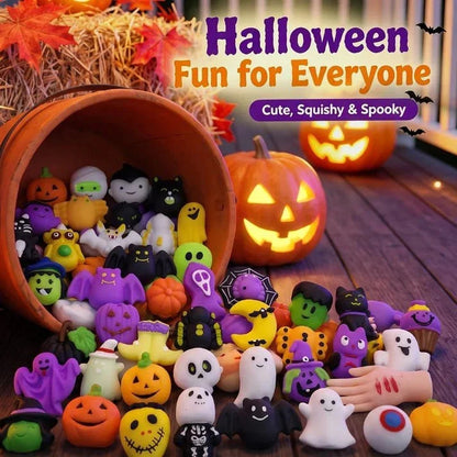 🎃 Lot de 24 jouets anti‑stress squishies Halloween | Citrouille, fantôme, chauve‑souris, TPR doux lavable, pour fêtes et récompenses