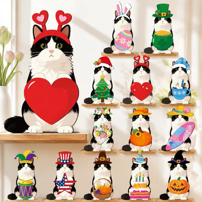 🎄🎃 Limited Time Deal – Interchangeable Wooden Seasonal Animal Decor 🐶✨ | 26-Piece Magnetic Holiday Outfit Set for Year-Round Home Display