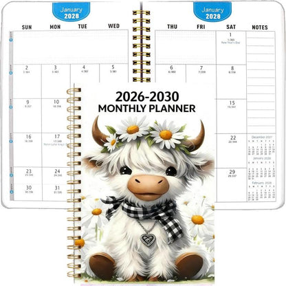 Agenda mensuel 2026-2030 - Vache des Highlands mignonne