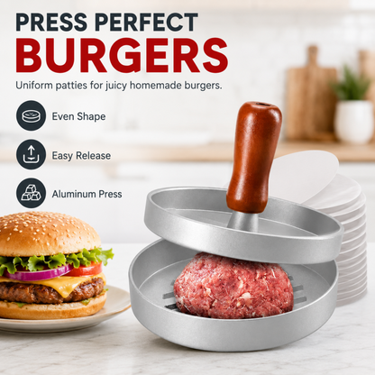 Presse à hamburgers avec manche en bois