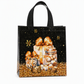🎁✨ Sac Cadeau Fourre-Tout en Non-Tissé de Noël Noir – Motif Feuille d'Or, Poignées Solides et Tissu Réutilisable