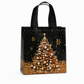 🎁✨ Sac Cadeau Fourre-Tout en Non-Tissé de Noël Noir – Motif Feuille d'Or, Poignées Solides et Tissu Réutilisable