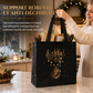 🎁✨ Sac Cadeau Fourre-Tout en Non-Tissé de Noël Noir – Motif Feuille d'Or, Poignées Solides et Tissu Réutilisable