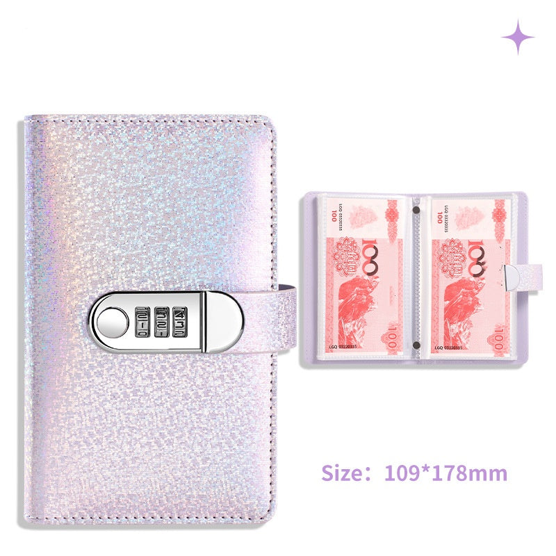 Classeur budget pailleté avec cadenas à code, des pochettes – 6 couleurs