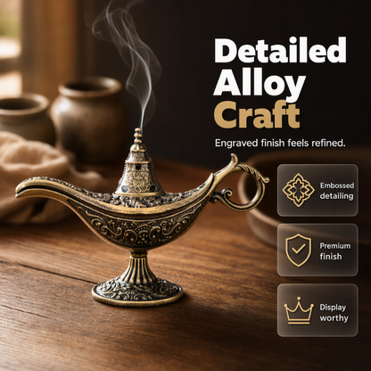 ⏰ PROMO FLASH : 50% DE RÉDUCTION ! Brûle-Encens Vintage Lampe de Génie Aladdin – Design Mystique Rétro, 42 Copeaux de Bois de Santal Inclus & Construction Métal Durable for une Aromathérapie Apaisante et Décorative ✨🪔