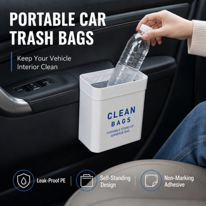 Sacs poubelle adhésifs épais et autoportants pour voiture, à ouverture plate, jetables, pour le nettoyage des déchets de véhicule, de bureau et de cuisine