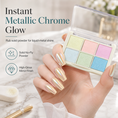 💅✨ Poudre pour ongles chromée unie 6 couleurs – Effet miroir métallique à appliquer par frottement