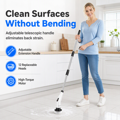 Brosse électrique multifonction à essorage avec poignée extensible