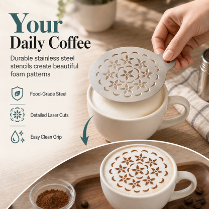 🔥Aujourd’hui : achetez‑en 1, recevez‑en 1 offert ! Choisissez deux modèles à emporter ! Pochoir en acier inoxydable pour art café latte