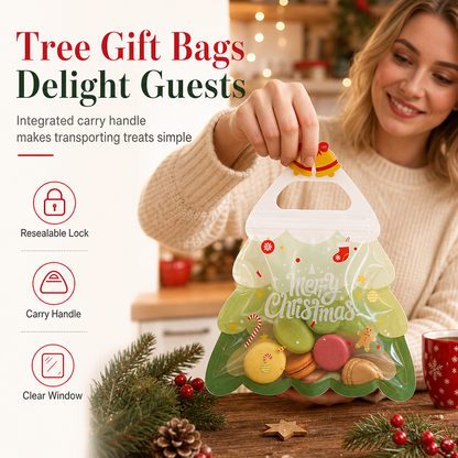 Sac cadeau transparent mignon en forme de sapin de Noël avec poignée