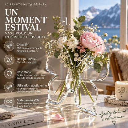 🦋 Vase papillon transparent – en plastique cristallin, avec une base stable. Parfait pour les fleurs, la décoration de table et les cadeaux ! ✨💐