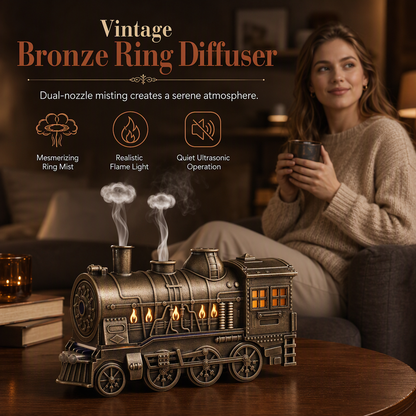 🚂 Diffuseur de train vintage – Anneaux de brume et lumière flamme chaleureuse