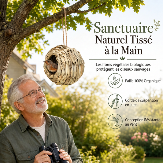 🌿🐦 Nid d'Oiseau Sphérique en Paille Tressée – Abri Suspendu Naturel, Ouverture Ronde et Décoration de Jardin