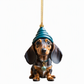 🎄-50% ! Ornement suspendu acrylique Teckel de Noël, design mignon, décoration sapin festive ✨