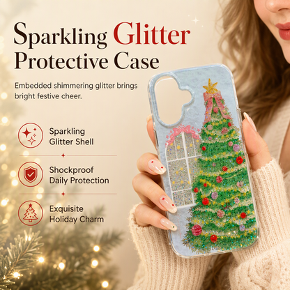 Coque de téléphone à paillettes en forme de sapin de Noël mignon