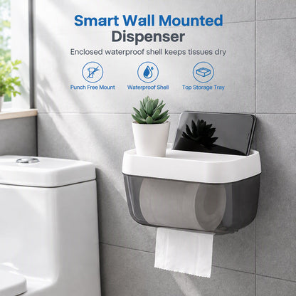 Porte-papier toilette mural sans perçage avec distributeur de mouchoirs et étagère de rangement