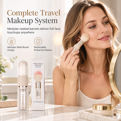 50% de Réduction – Set de Pinceaux de Maquillage Rétractables 5 en 1 Portable, Pinceau Poudre Blush et Lèvres Silicone pour Voyage
