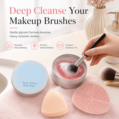 Savon solide nettoyant pour pinceaux et éponges à maquillage portables, idéal pour les houppettes et les éponges à maquillage.