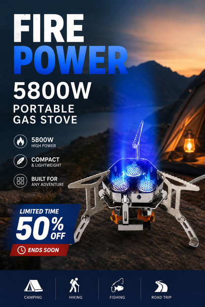 📢📢50 % DE RÉDUCTION !! ⏰Réchaud à gaz de camping – 5800 W, allumage piézoélectrique, résistant au vent 🔥
