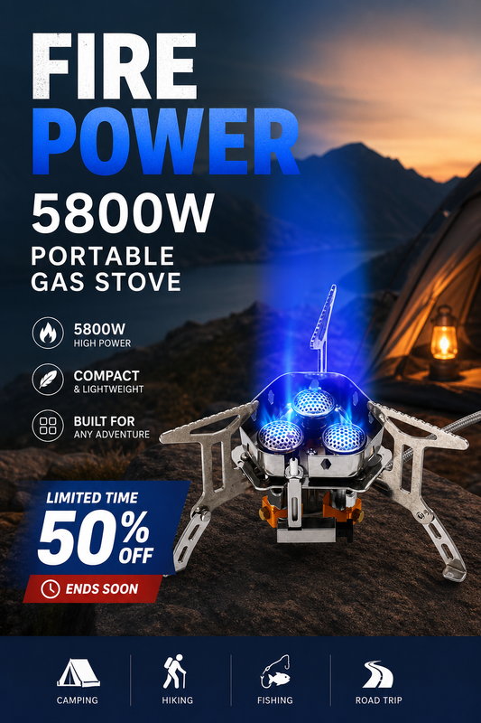 📢📢50 % DE RÉDUCTION !! ⏰Réchaud à gaz de camping – 5800 W, allumage piézoélectrique, résistant au vent 🔥