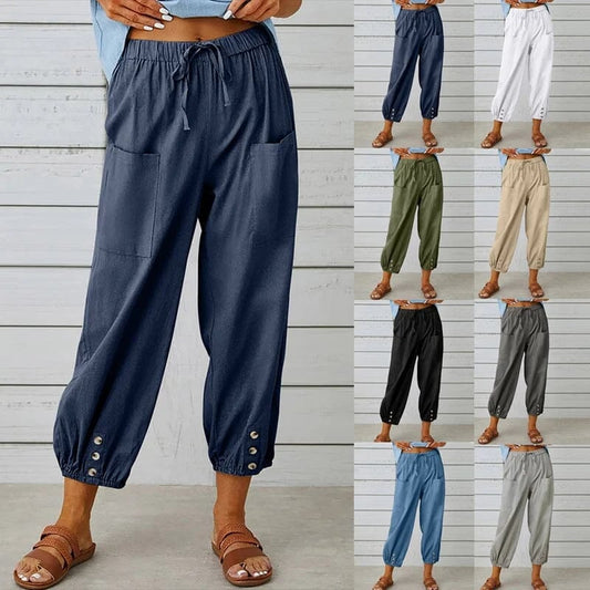 Pantalon court avec taille haute et boutons