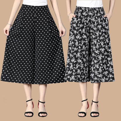 2023 Culottes larges en mousseline plissée à taille élastique pour femmes