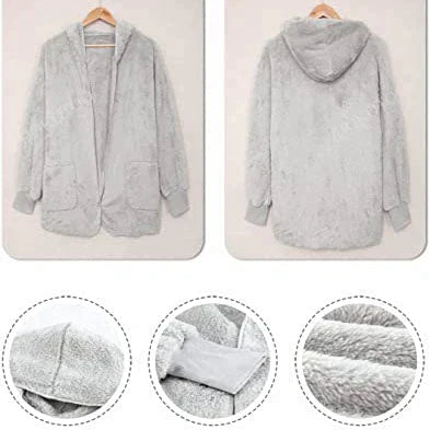 Cardigans d\'hiver en peluche avec poches pour femmes-5