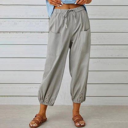 Pantalon court avec taille haute et boutons